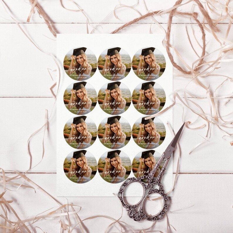 Photo Graduation Gift Tag Template, Printable Graduate Round Stickers ...