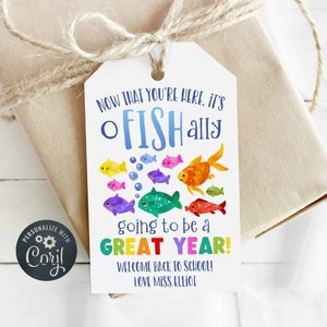 Back To School Fish Gift Tag Template, Printable O-Fishally A Great Year Favor Tag, Editable Crackers Class Teacher Tag, Instant Download
