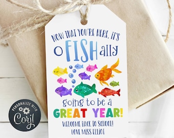 Back To School Fish Gift Tag Template, Printable O-Fishally A Great Year Favor Tag, Editable Crackers Class Teacher Tag, Digital Download
