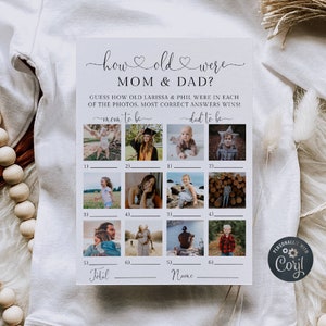 How Old Were Mom & Dad Photo Game Template, Printable Simple Hearts Baby Shower Activity, Editable Guessing Game, Instant Download, #HF
