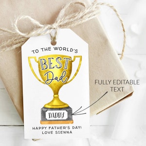 World's Best Dad Trophy Gift Tag Template, Printable Father's Day Tags ...