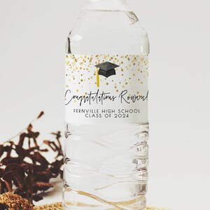 Graduation Water Bottle Label Template, Printable Modern Confetti Hat ...