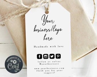 Minimalist Small Business Tag Template, Printable Product Hang Tags, Thank You For Your Order, Editable Business Tag, Digital Download, #SB1