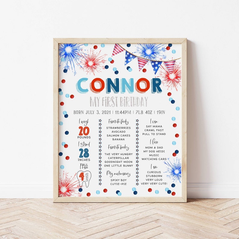 Editable 4th Of July Birthday Milestone Sign Template, Printable Patriotic Birthday Poster, First Year Keepsake Poster, Digital Download #LF image 3