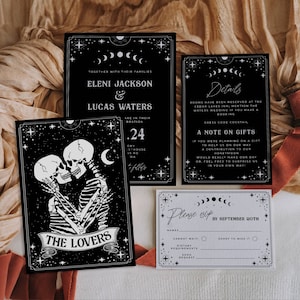 Tarot-Karte Hochzeitseinladung, bearbeitbare Skelett-Einladung, sofort-Download #H9