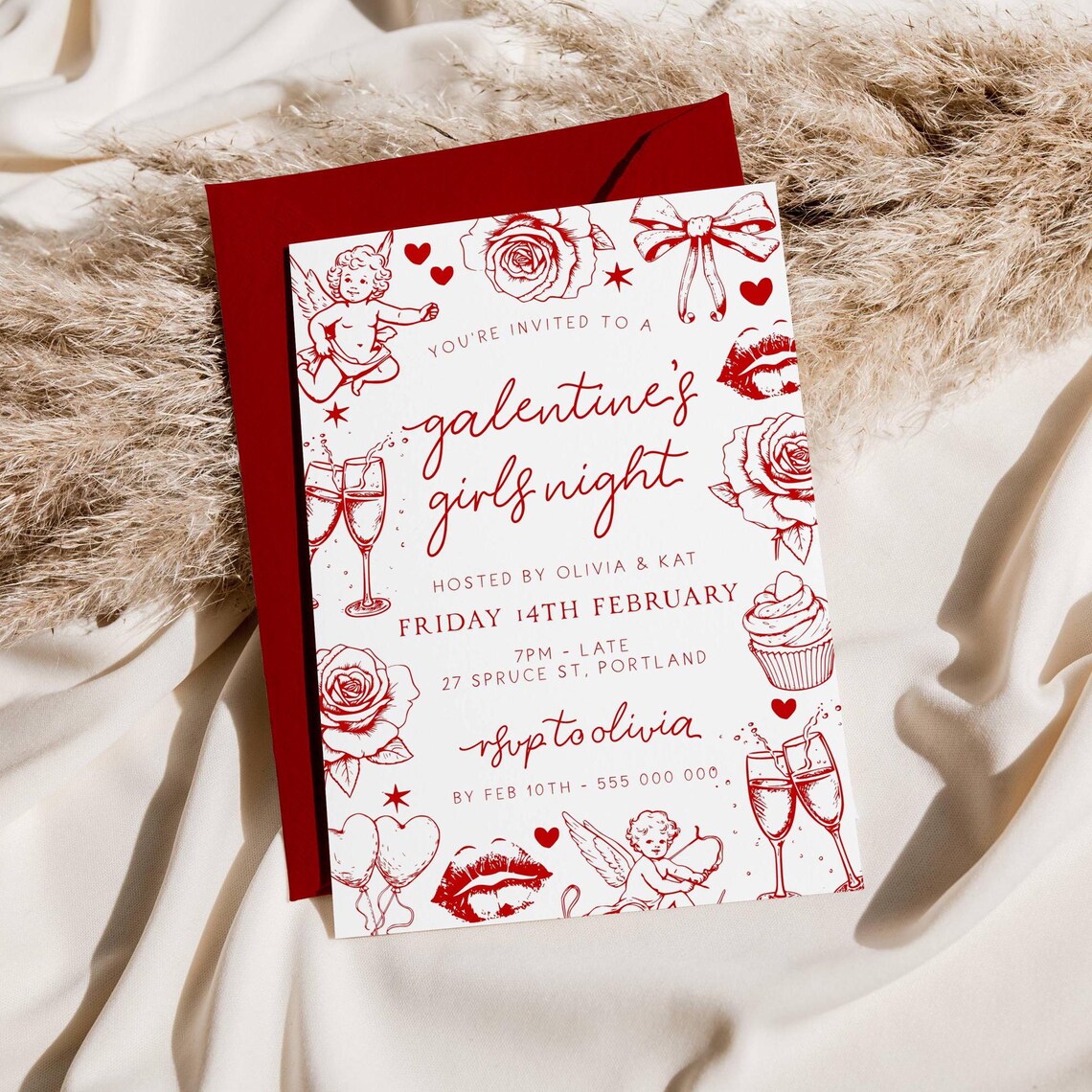 Editable Galentine's Girls Night Party Invitation Template, Printable ...
