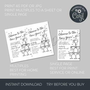 New Year's Eve Champagne Tower Invitation Template, Printable Cheers To The New Year Invite, Editable Whimsical Invite, Digital Download image 7