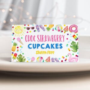 Pool Party Food Label Template, Printable Summer Birthday Buffet Tent Cards, Editable Girls Swim Birthday Place Cards, Instant Download, #PP
