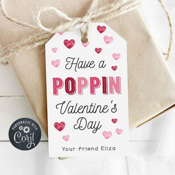 Popcorn Valentine Gift Tag Template, Printable Have a Poppin Valentine's Day Favor Tag, School Classroom Treat Tags, Instant Download