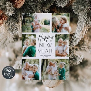 Frohes neues Jahr Foto Kartenvorlage, druckbare Urlaub Weihnachtskarte, bearbeitbare moderne minimalistische Neujahrskarte, Sofort Download