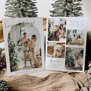 Modern Arch Photo Holiday Card Template, Printable Minimalist Christmas Card, Editable Family Pictures Xmas Greeting Card, Digital Download