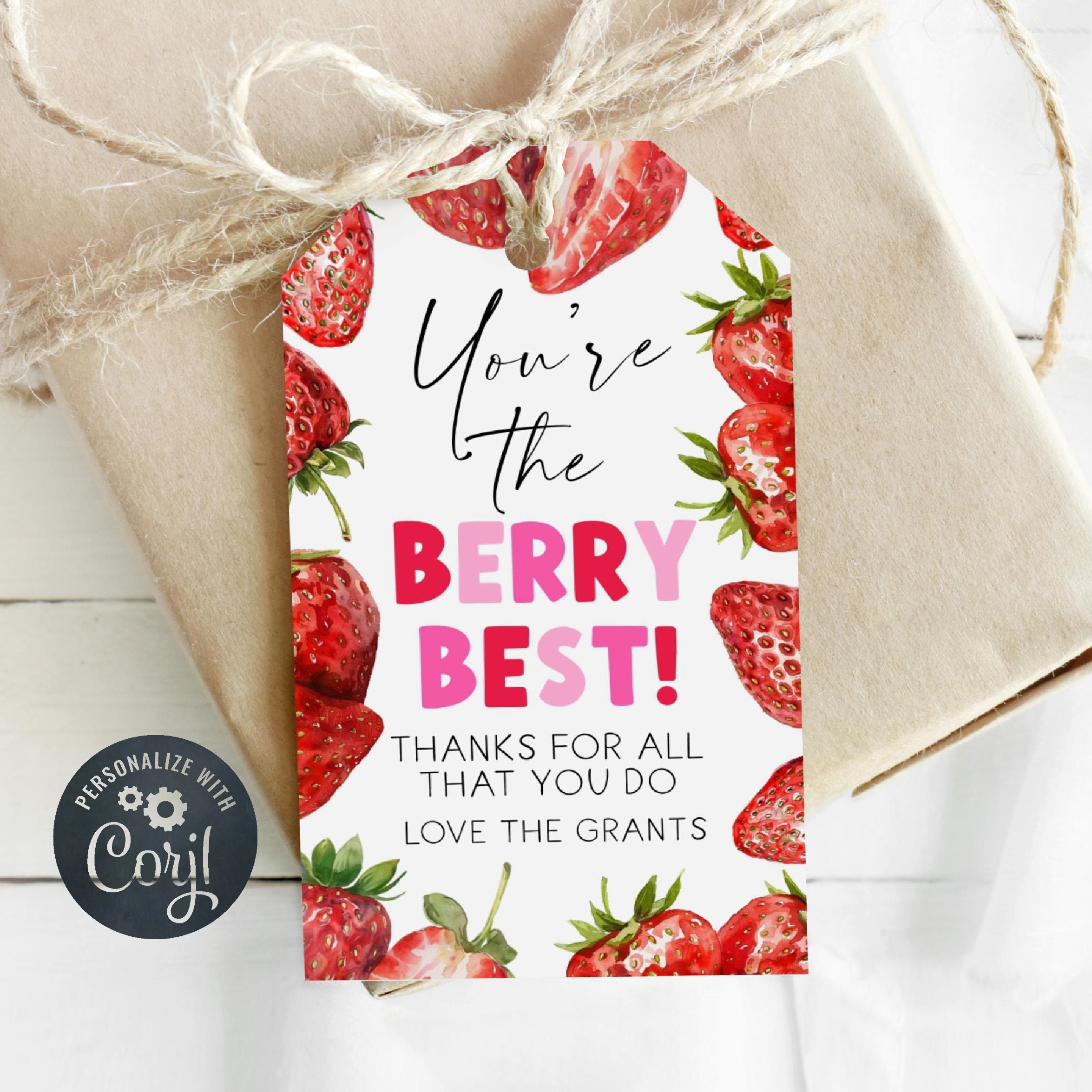 You're The Berry Best Gift Tag Template, Printable Strawberry Teacher Appreciation Tag, Editable Staff Employee Thank You, Instant Download