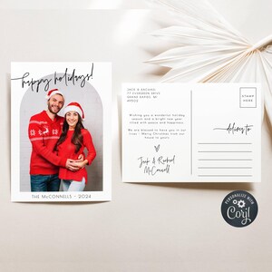 Moderne Bogen Foto Postkarte Urlaub Kartenvorlage, druckbare minimale Weihnachtskarte, bearbeitbare Bilder Urlaub Postkarte, Instant Download