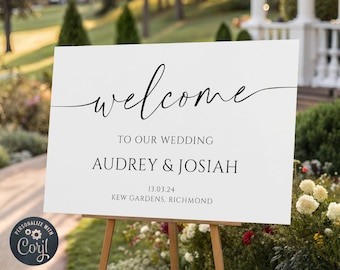 Minimalist Script Horizontal Welcome Sign Template, Printable Modern Welcome, Editable Simple Wedding Reception Sign, Digital Download, #MW2