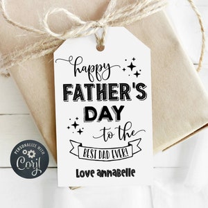 Modèle d'étiquette cadeau fête des pères, étiquette de cadeau imprimable pour la fête des pères, bonne fête des pères au meilleur papa de tous les temps, étiquette modifiable pour papa, téléchargement immédiat