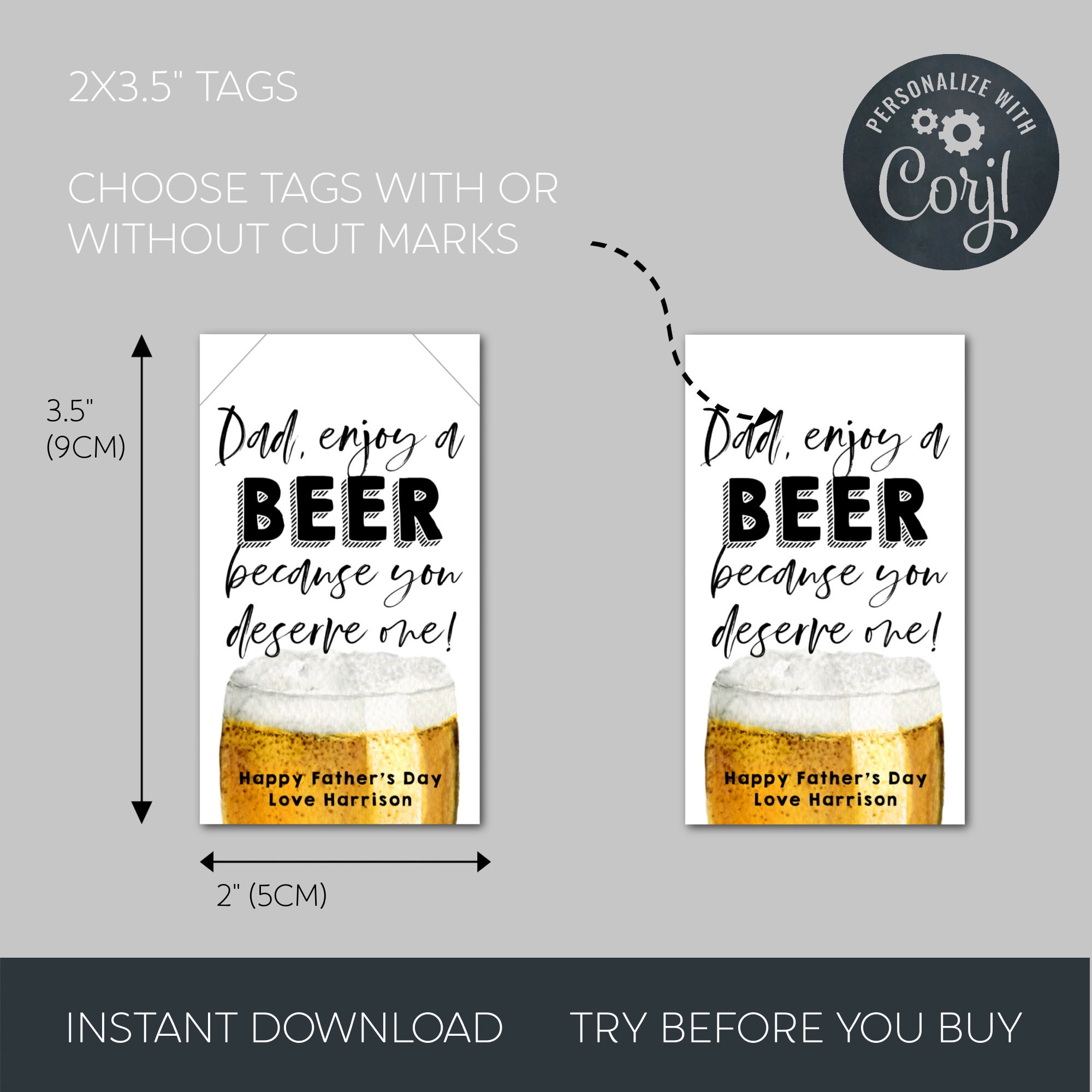 Father's Day Beer Gift Tag Template, Printable Fathers Day Favor Tags ...