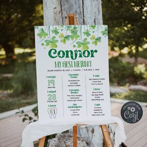 Affiche d'anniversaire marquante de la Saint-Patrick, première carte d'anniversaire imprimable pour porte-bonheur, enseigne de fête trèfle modifiable, téléchargement immédiat, #SP