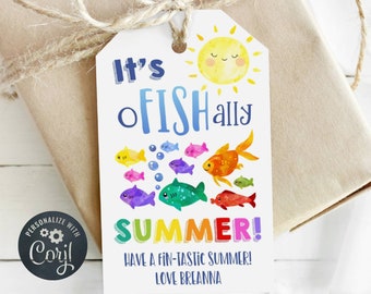 It's O-Fish-Ally Summer Gift Tag Template, Printable Last Day Of School Favor Tag, Editable Goldfish Summer Break Tag, Digital Download