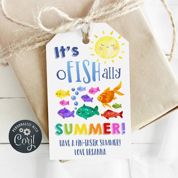 It's O-Fish-Ally Summer Gift Tag Template, Printable Last Day Of School Favor Tag, Editable Goldfish Summer Break Tag, Instant Download