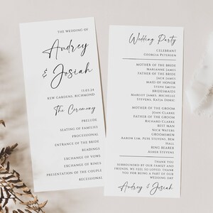 Minimalist Script Wedding Program Template, Printable Modern Classic Run Sheet, Editable Order Of Ceremony Timeline, Instant Download, #MW2