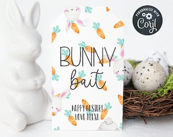 Bunny Bait Gift Tag Template, Printable Carrots Easter Basket Favor Tags, Personalized Editable Cute Easter Bunny Gift Tag, Instant Download