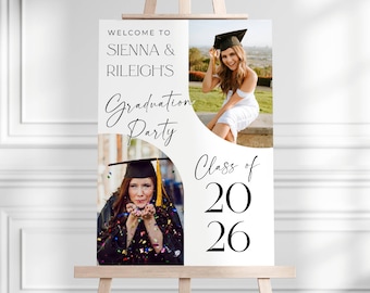 Joint Graduation Party Photo Welcome Sign Template, Printable Two Graduates Welcome Board, Editable Grad Party Sign, Digital Download