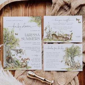 Ensemble d'invitation pour baby shower des bois, suite de modèles imprimables pour baby shower animaux de la forêt, lot modifiable non sexiste, téléchargement immédiat, #WS