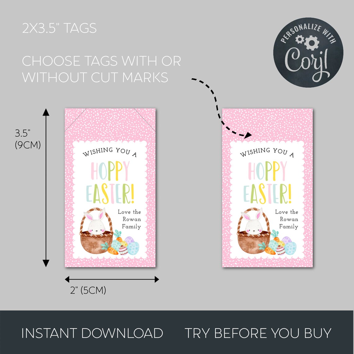 Hoppy Easter Gift Tag Template, Printable Easter Basket Favor Tags ...