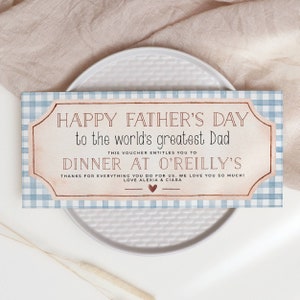 Bearbeitbare Vatertags-Geschenkgutscheinvorlage, druckbarer klassischer personalisierter Gutschein für Papa, Ticket-Coupon von Kindern, sofortiger Download
