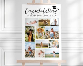Graduation Photo Collage Sign Template, Printable Modern Graduate Photo Poster, Editable Through The Years Board, Digital Download