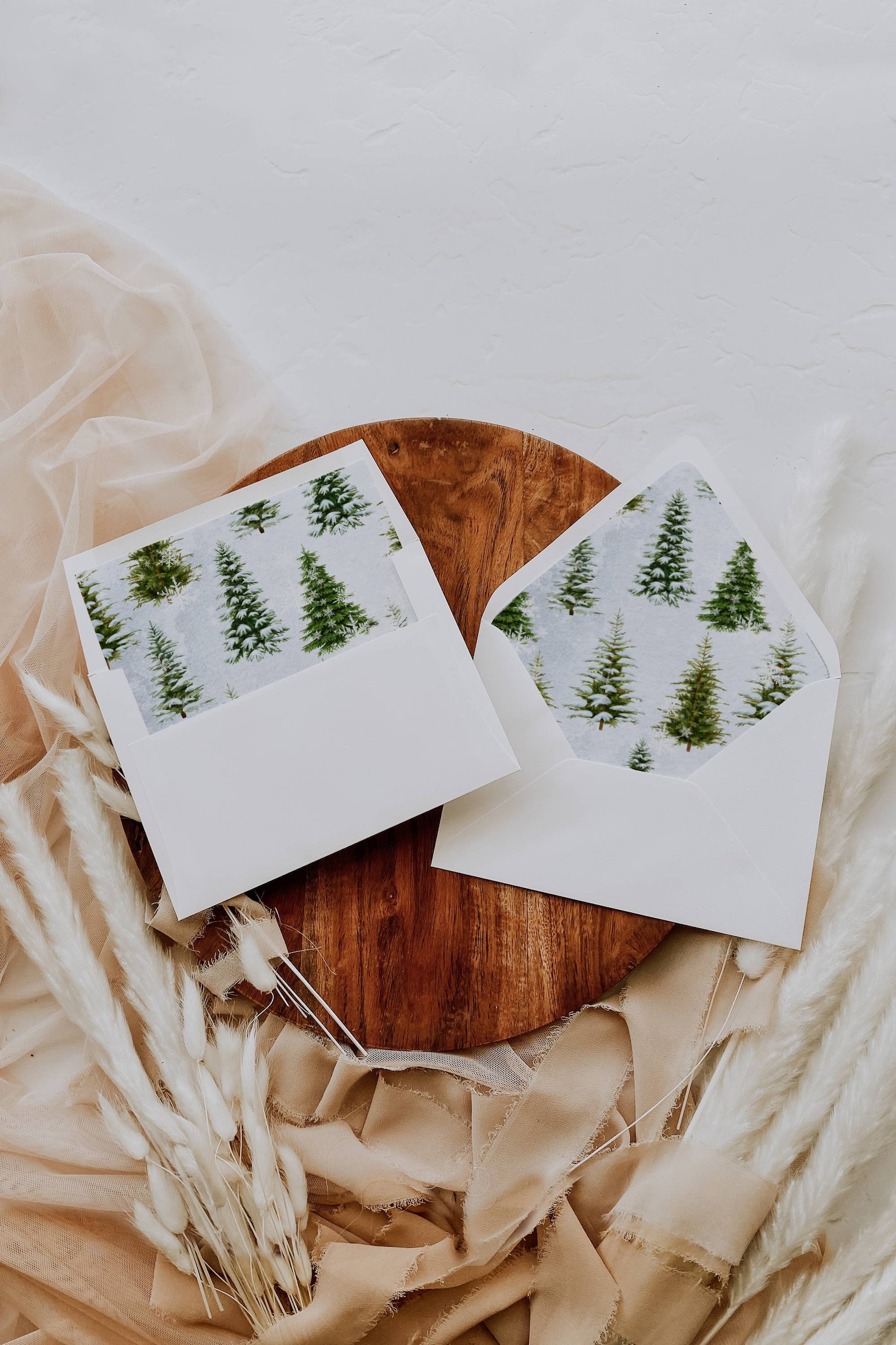 Tree Liners Printable Watercolor Pine Trees Envelope Liner, Rustic Snowflake ...