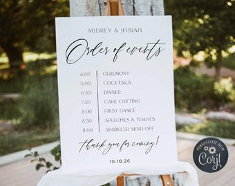 Minimalist Wedding Order Of Events Sign Template, Printable Classic Wedding Timeline Sign, Editable Order Of The Day, Digital Download, #MW1