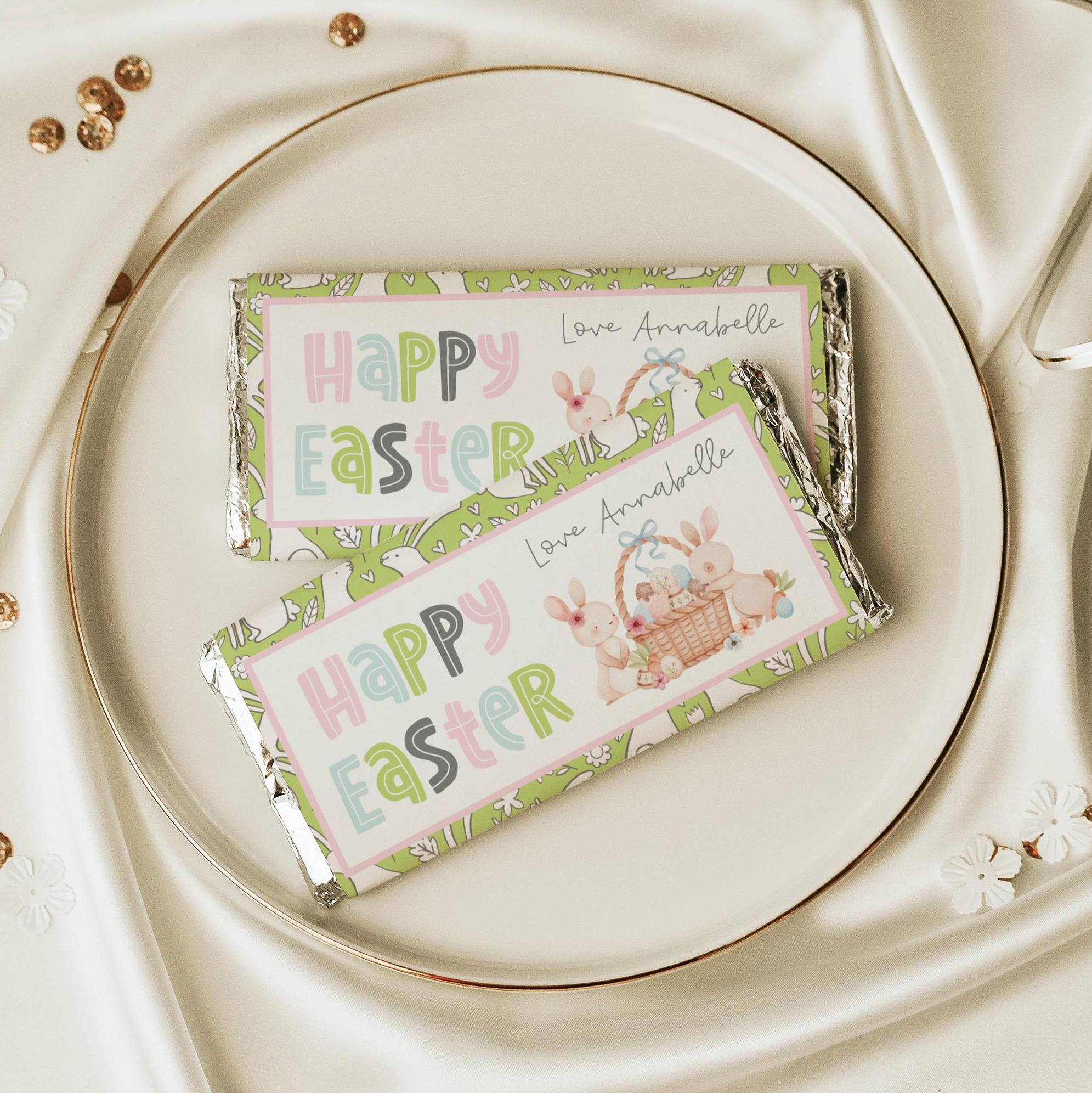 Easter Chocolate Bar Wrapper Template, Printable Pastel Bunnies Easter ...
