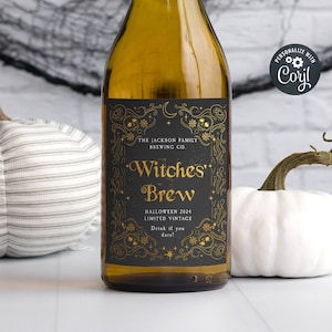Witches&#39; Brew Wine Bottle Label Template, Printable Halloween Wine Label, Hallowine Editable Witch Brew Label, Instant Download, #HG