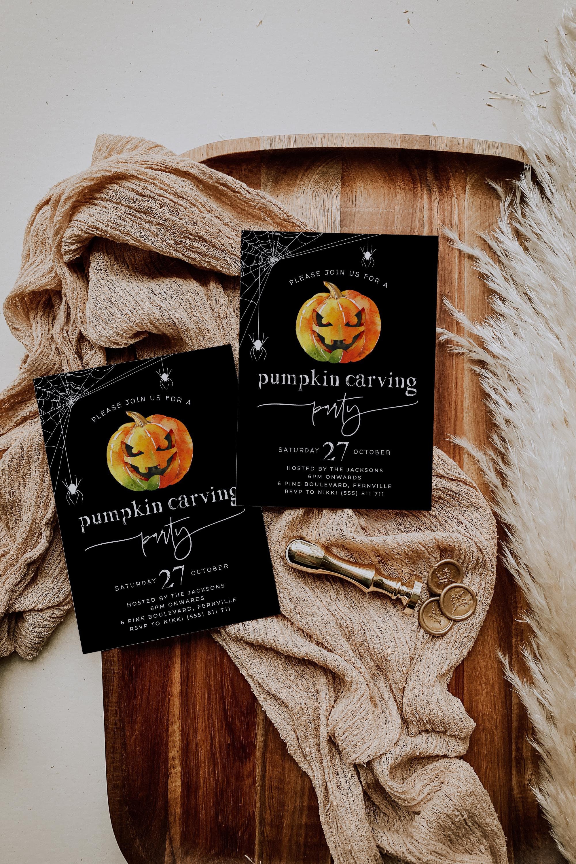 Pumpkin Carving Party Invitation Template, Printable Halloween Party ...