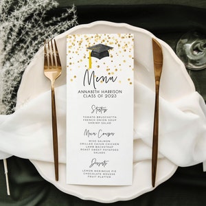 Graduation Dinner Menu Template, Printable Modern Graduate Table Decor, Editable Minimalist Grad Party Menu Cards, Instant Download, GC image 2