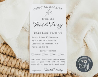 Tooth Fairy Receipt Template, Editable First Tooth Lost Letter From Tooth Fairy, Printable Personalized Teeth Receipt, Digital Download