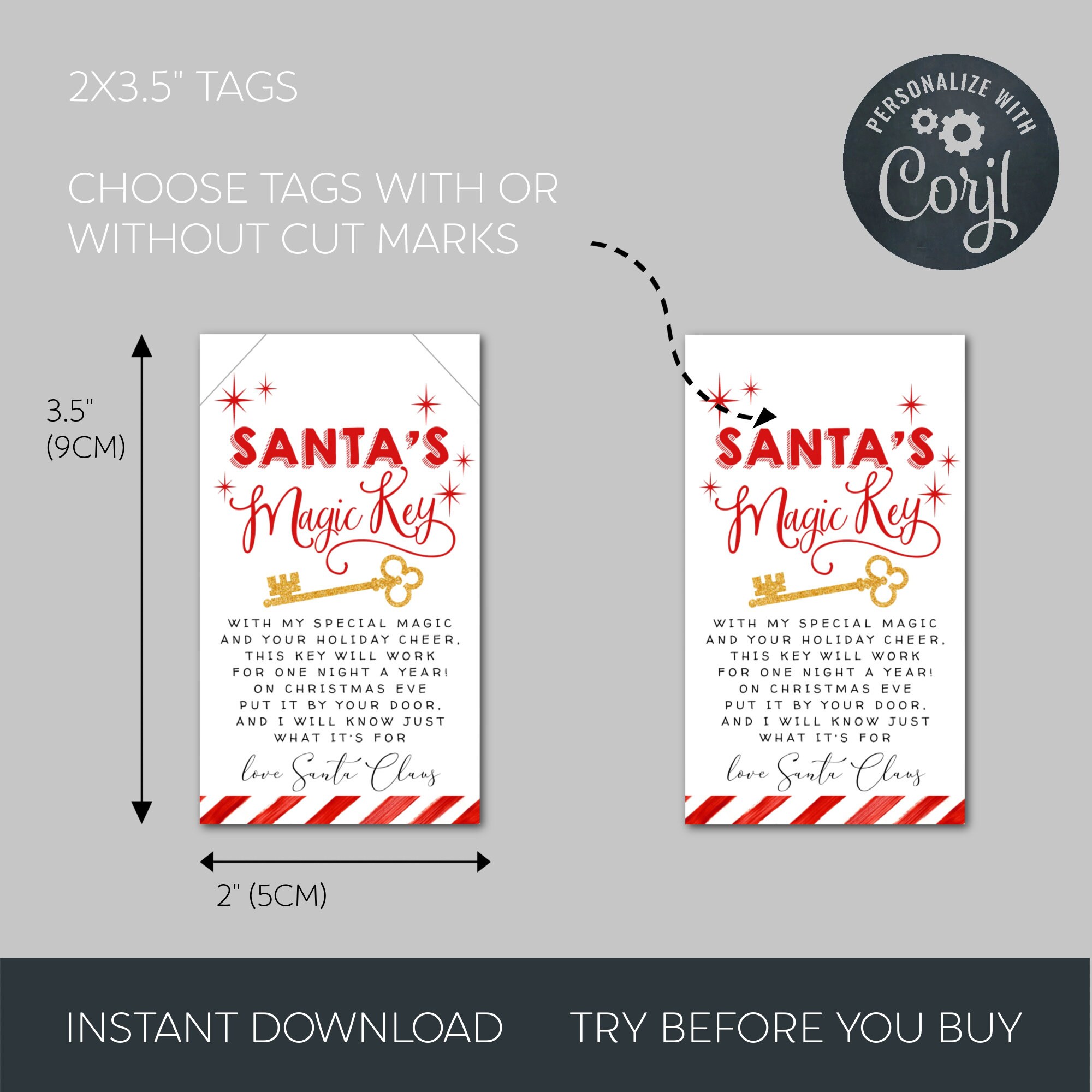 Magic Notes Tags Editable Santa's Magic Key Tag Template, Printable Christmas Eve ...