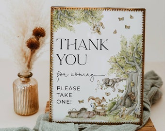 Woodland Baby Shower Favors Sign, Printable Forest Animals Shower Thank You Sign Template, Editable Shower Table Sign, Digital Download, #WS
