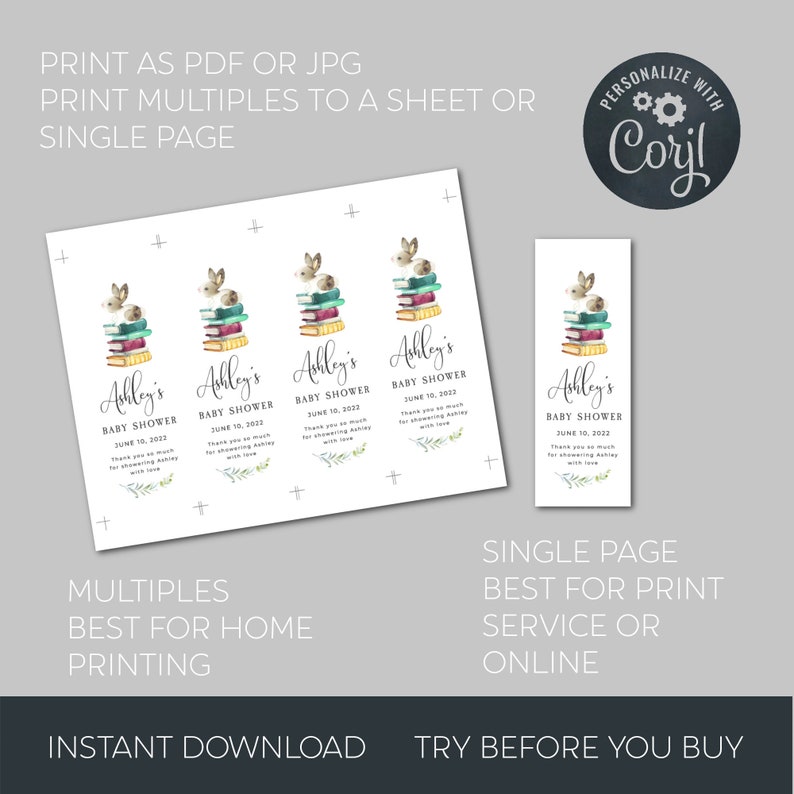Storybook Baby Shower Bookmark Template Printable Book Themed Etsy