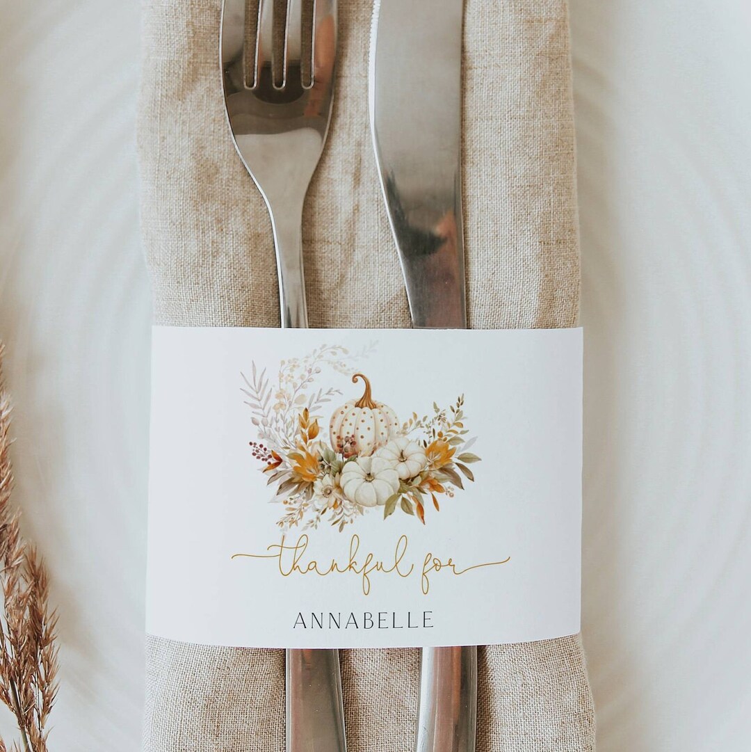 Pumpkin Thanksgiving Napkin Wrap Template, Printable Modern ...
