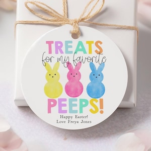 Treats For My Favorite Peeps Round Gift Tag Template, Printable Easter Basket Favor Tag, Editable School Class Sticker, Instant Download
