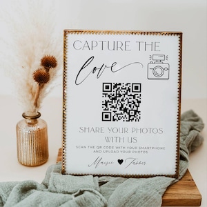 Minimalist Wedding Capture The Love Sign Template, Printable Modern QR Code Photos Sign, Editable Share The Love Sign, Instant Download #MW1