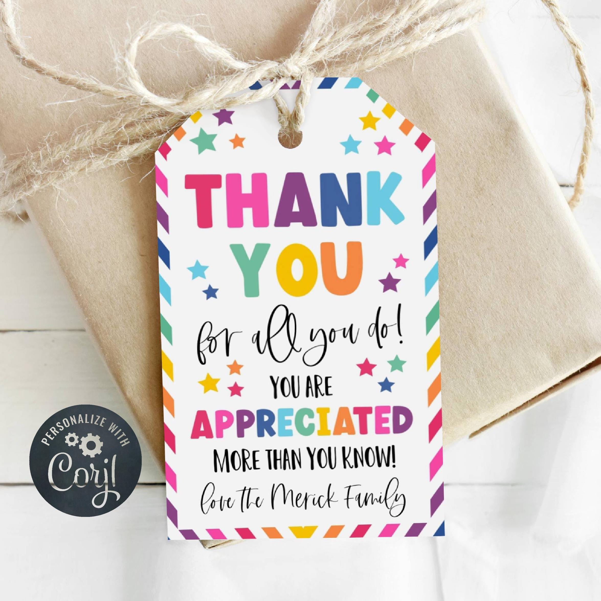 Thank You Gift Tag Template, Printable Appreciation Favor Tags ...