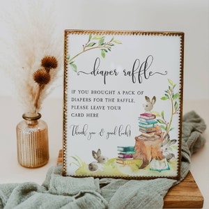 Storybook Baby Shower Diaper Raffle Sign Template, Printable Book Themed Shower Sign, Editable Gender Neutral Decor, Instant Download, #BT