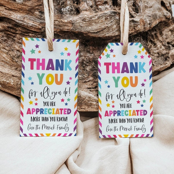 Thank You Gift Tag Template, Printable Appreciation Favor Tags, Editable Teacher Staff Employee Nurse Volunteer Driver Tag, Instant Download