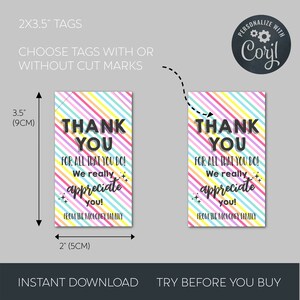 Thank You Gift Tag Template, Printable Teacher Employee Appreciation ...