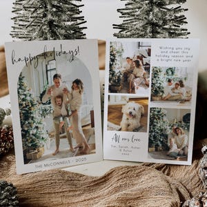 Modern Arch Photo Holiday Card Template, Printable Minimalist Christmas Card, Editable Family Pictures Xmas Greeting Card, Digital Download