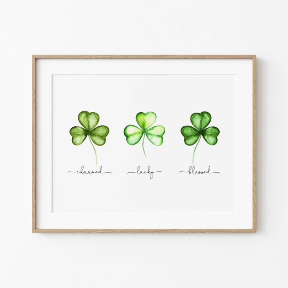 St. Patrick's Day Charmed Lucky Blessed Printable Wall Art, St Patricks Decor, Clover Shamrock Wall Art, Instant Download