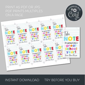 Back to School Take Note Gift Tag Template, Printable Note Pad First ...